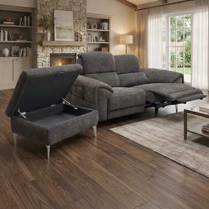 Living Room view of the ‘Vino’ 2-seater sofa, showcasing the sleek metal legs and contemporary piped-edge detailing.