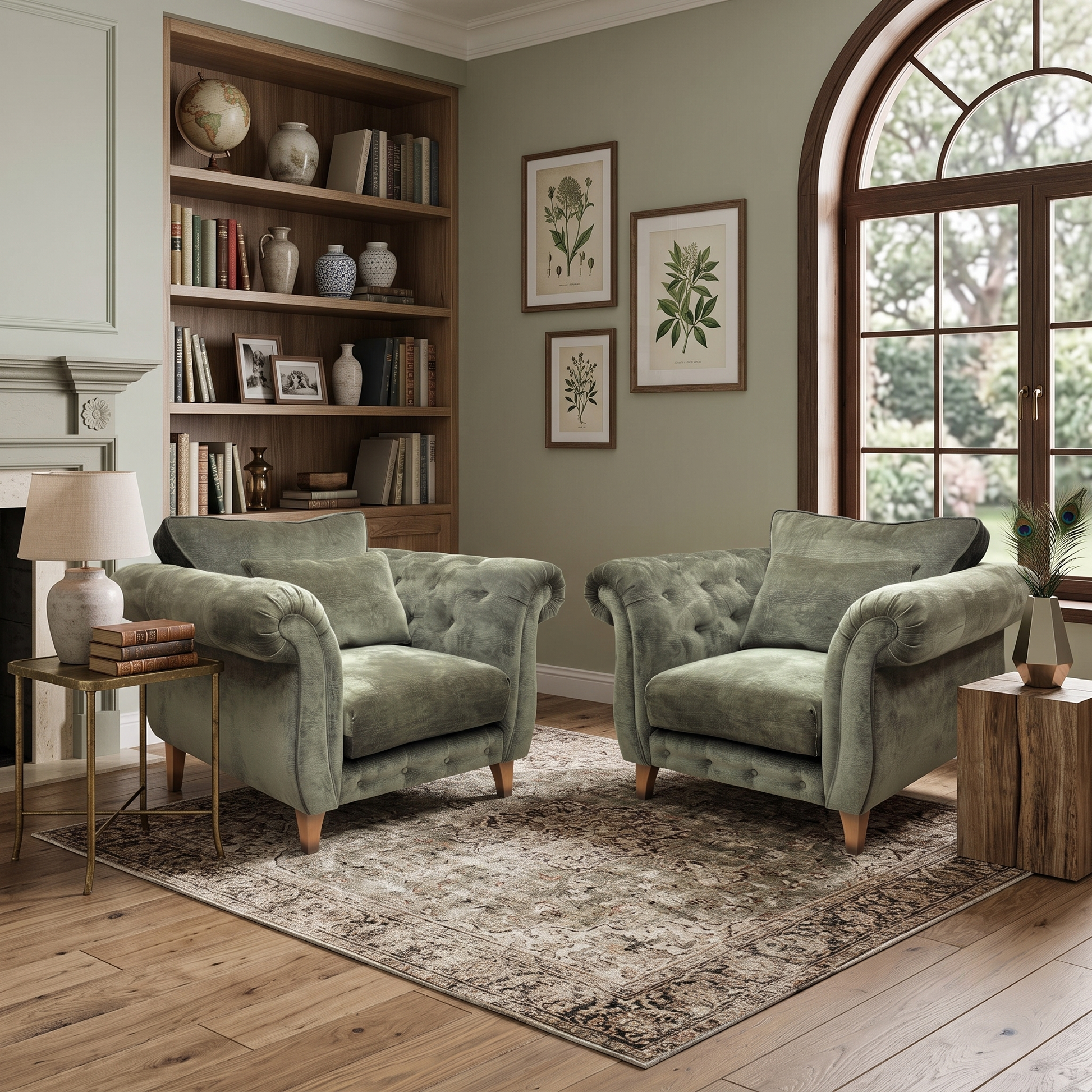 ‘Palace' Derwent Moss All Over Fabric Classic Back Chairs - Set of 2 Furniture Village