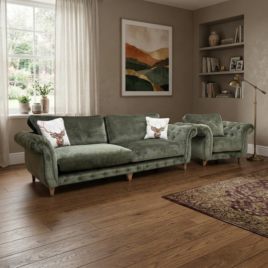 ‘Palace' Derwent Moss All Over Fabric Formal Back 4 Seater Grande + Chair