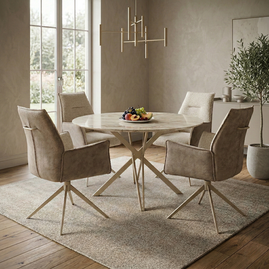 ‘Mirage’ Neutral Fabric Swivel Dining Arm Chairs - Set of 4