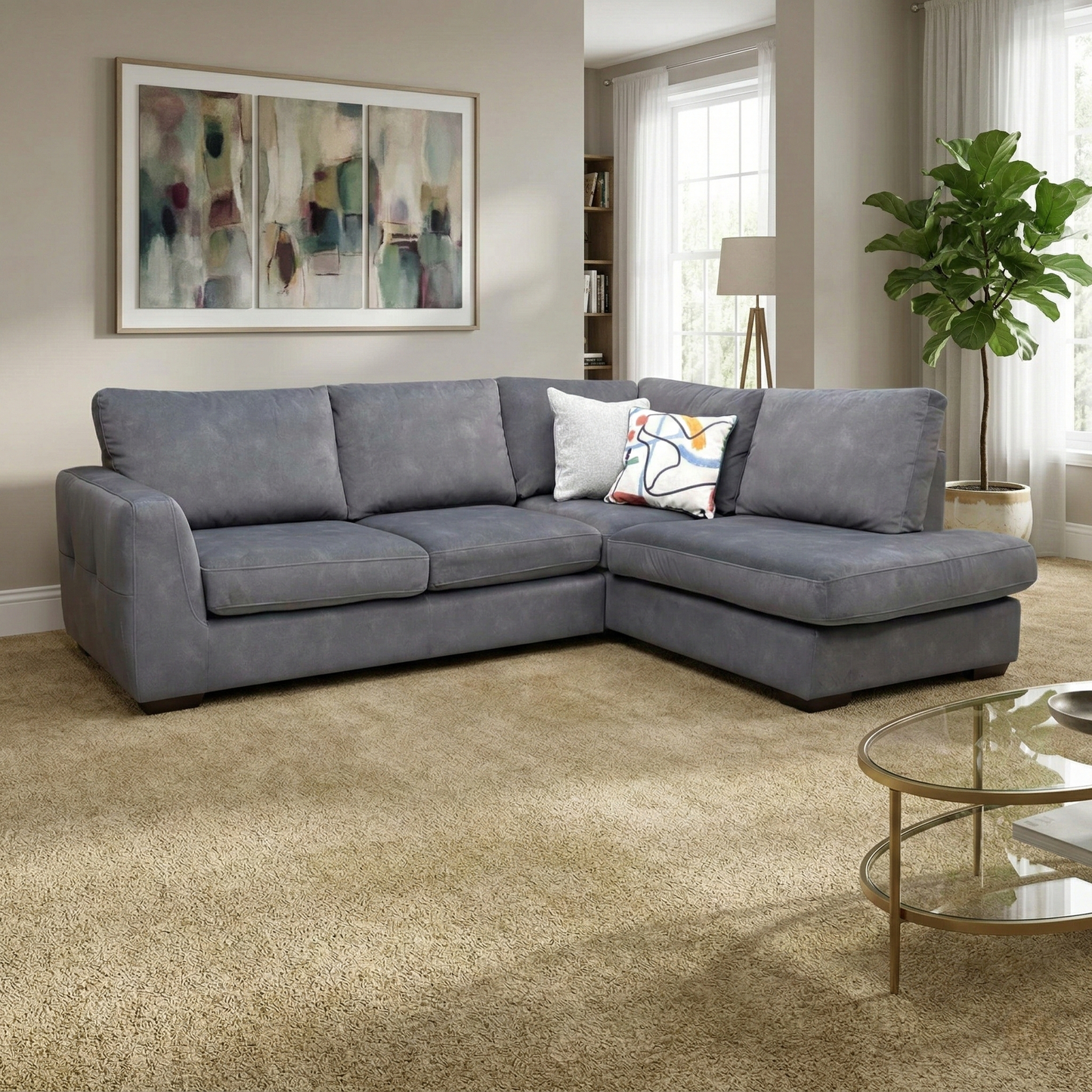 ‘Dinky’ Dexter Shadow 43519 Fabric Left Hand Facing Open End Chaise Corner Sofa