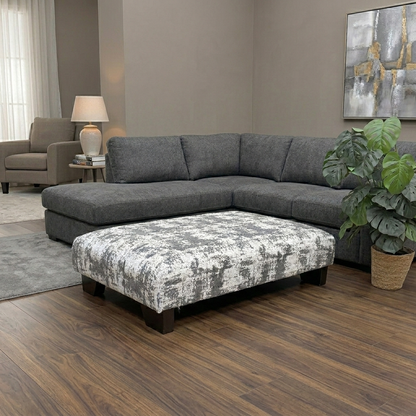 Living room of the Aura Kai footstool, highlighting the gorgeous glam style and handcrafted UK-made sturdy frame.
