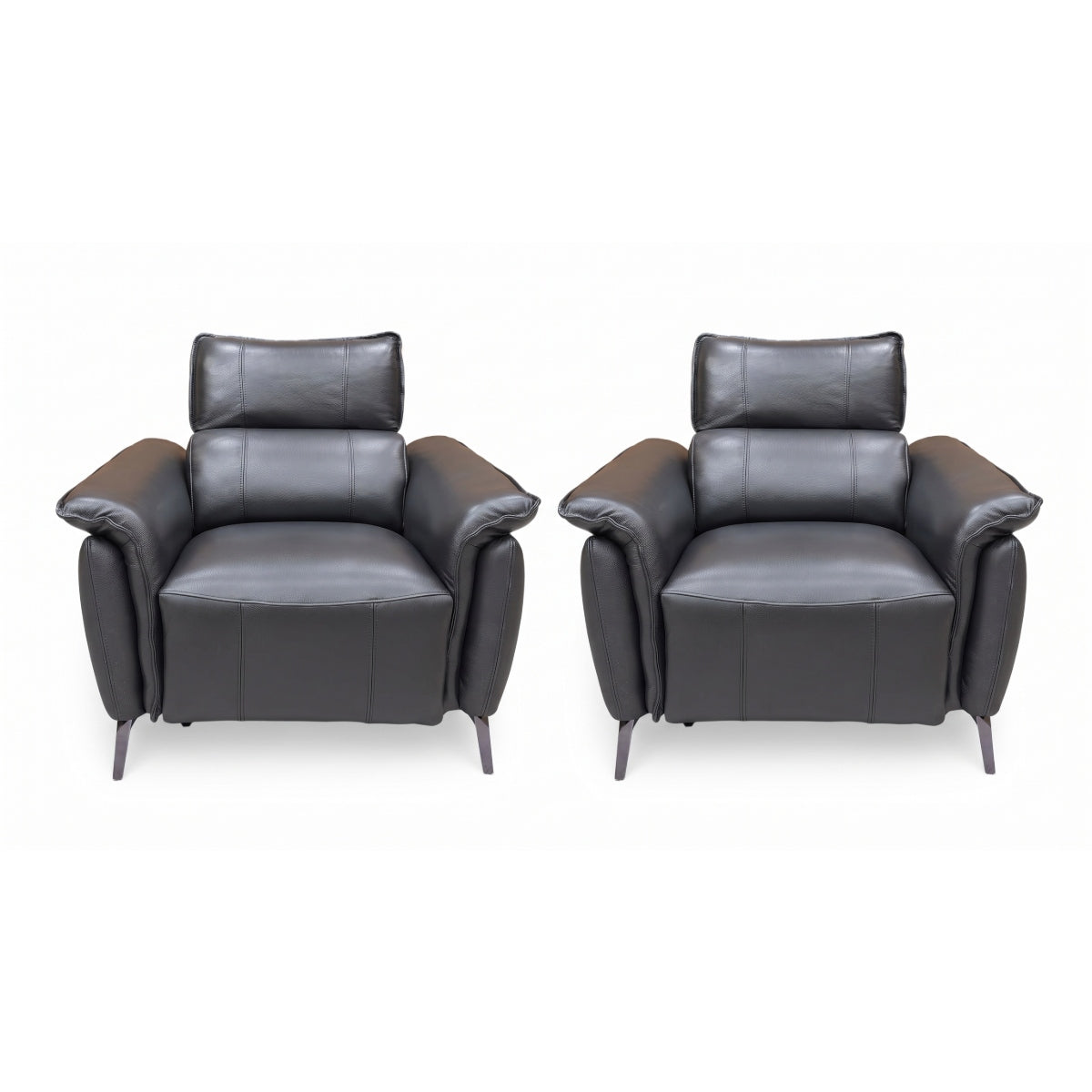 ‘Jude’ Oslo Jet Black Cat-40:23 Leather Power Recliner Chairs with Telescopic Headrests - Set of 2