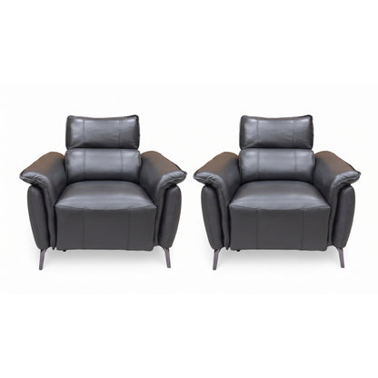 ‘Jude’ Oslo Jet Black Cat-40:23 Leather Power Recliner Chairs with Telescopic Headrests - Set of 2