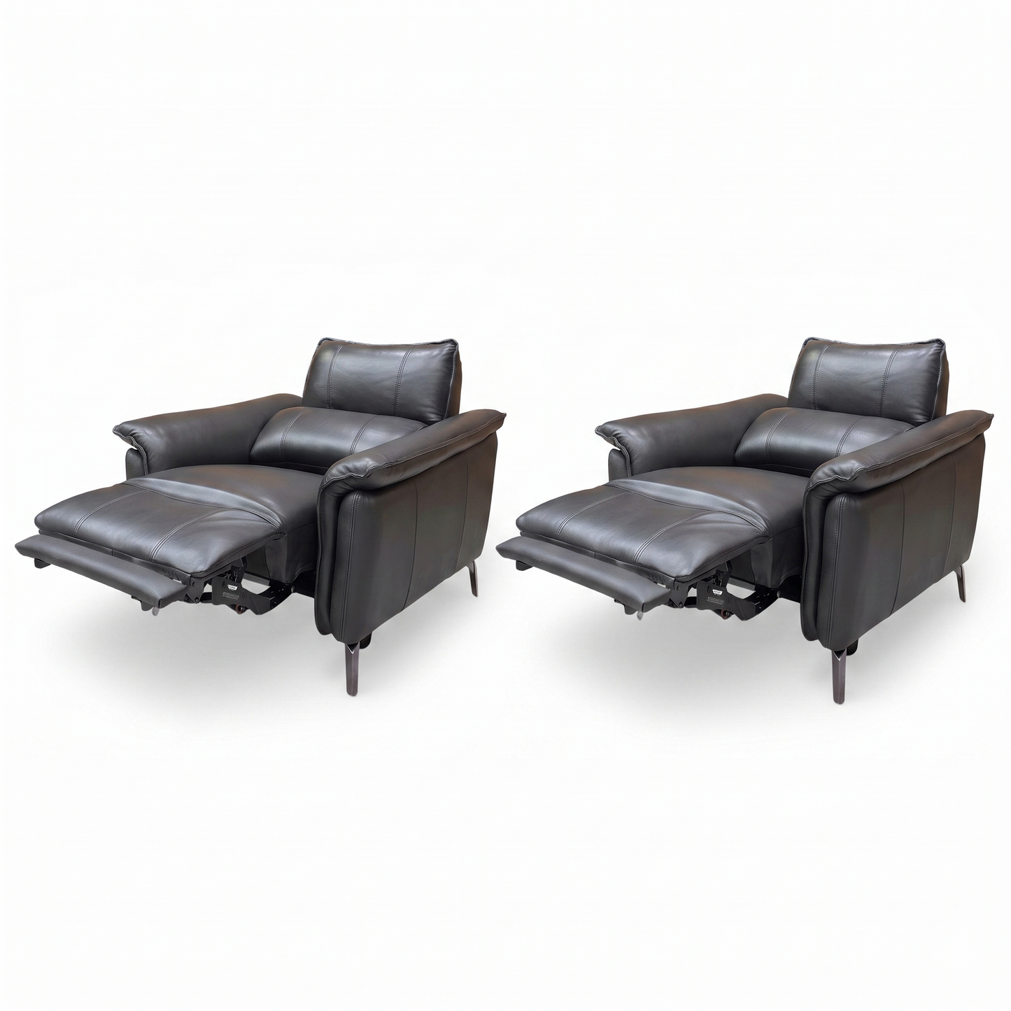 ‘Jude’ Oslo Jet Black Cat-40:23 Leather Power Recliner Chairs with Telescopic Headrests - Set of 2