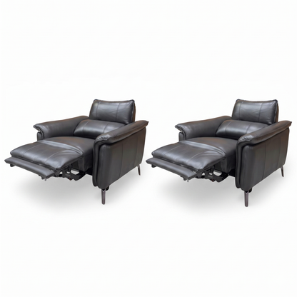 ‘Jude’ Oslo Jet Black Cat-40:23 Leather Power Recliner Chairs with Telescopic Headrests - Set of 2