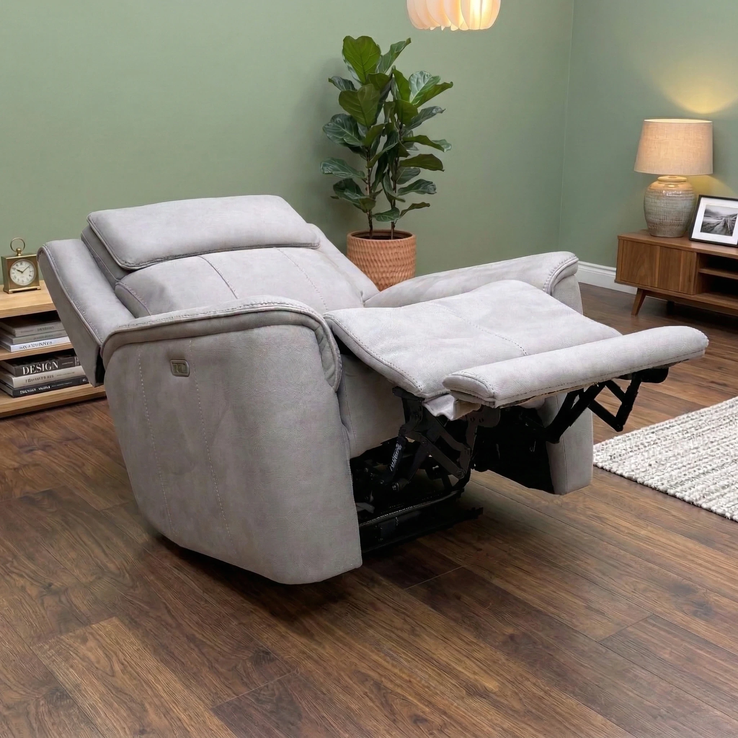 'Langford' Light Grey Fabric Power Recliner Chair