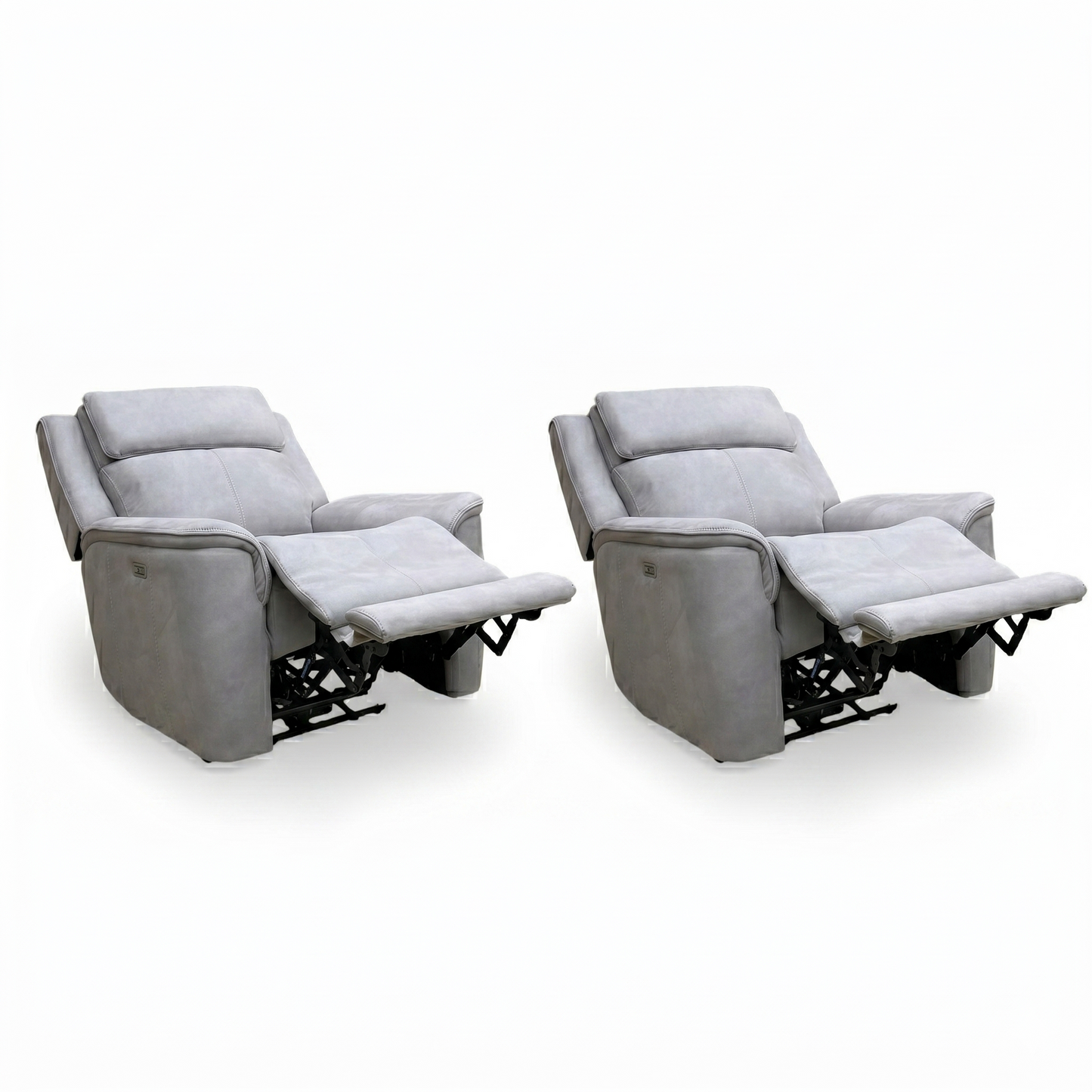 'Langford' Light Grey Fabric Power Recliner Chairs - Set of 2