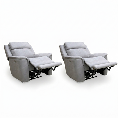 'Langford' Light Grey Fabric Power Recliner Chairs - Set of 2