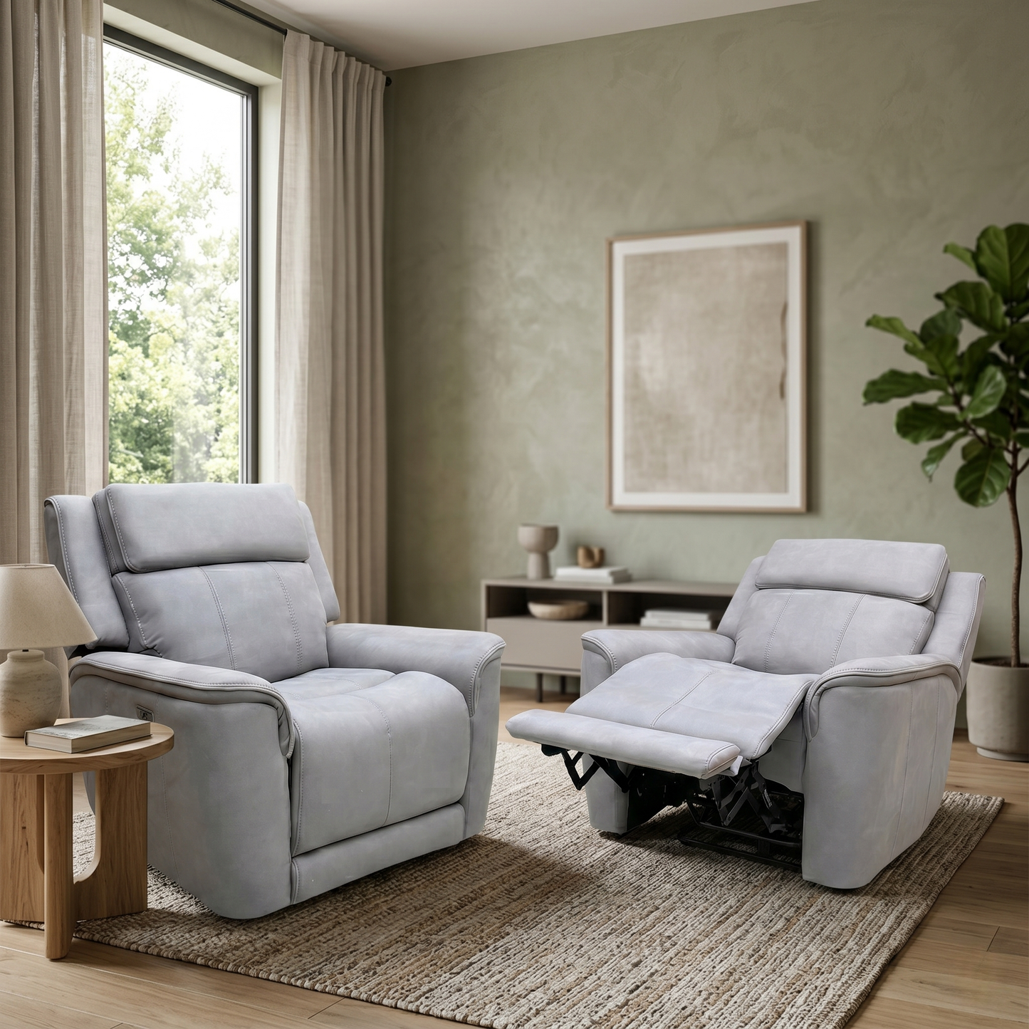 'Langford' Light Grey Fabric Power Recliner Chairs - Set of 2