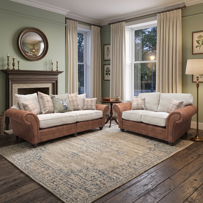 ‘Charles’ Sultan Oatmeal Combination Fabric Formal Back 2 Seater + Scatter Back 4 Seater Split Frame Sofa Set
