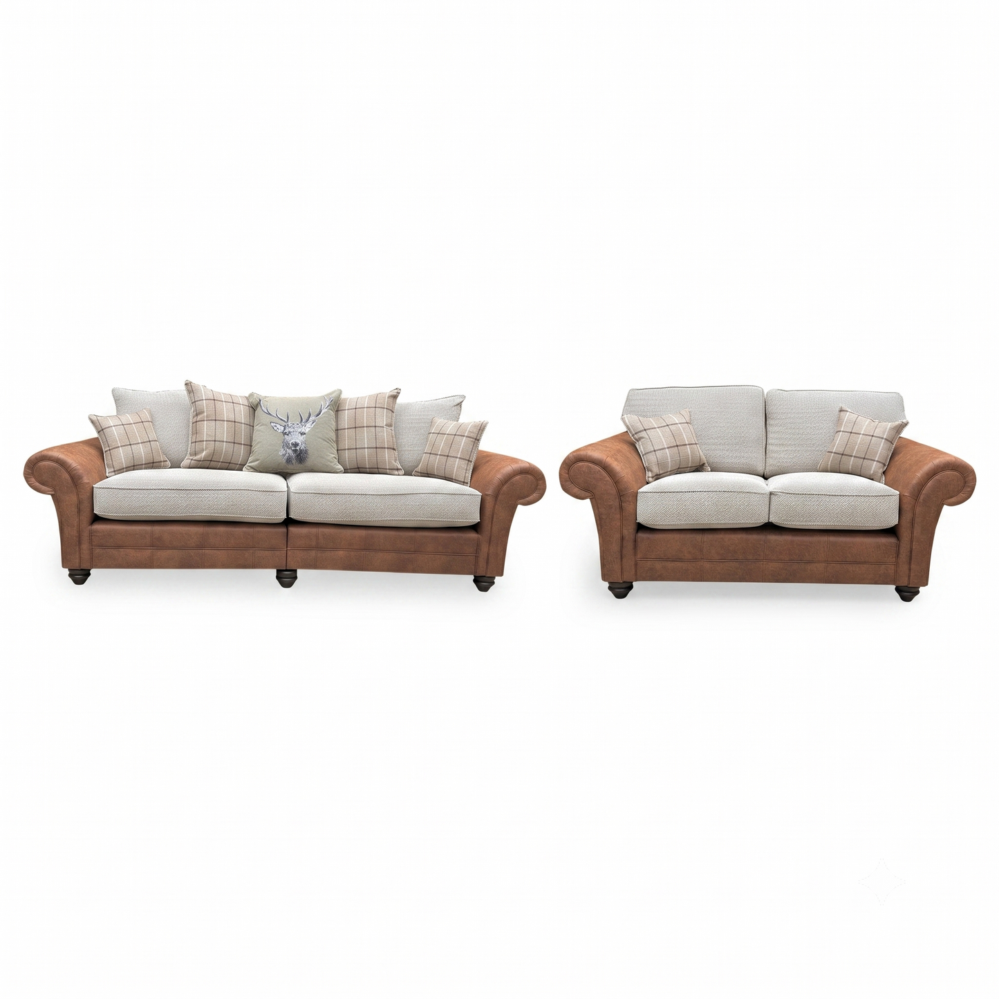 ‘Charles’ Sultan Oatmeal Combination Fabric Formal Back 2 Seater + Scatter Back 4 Seater Split Frame Sofa Set