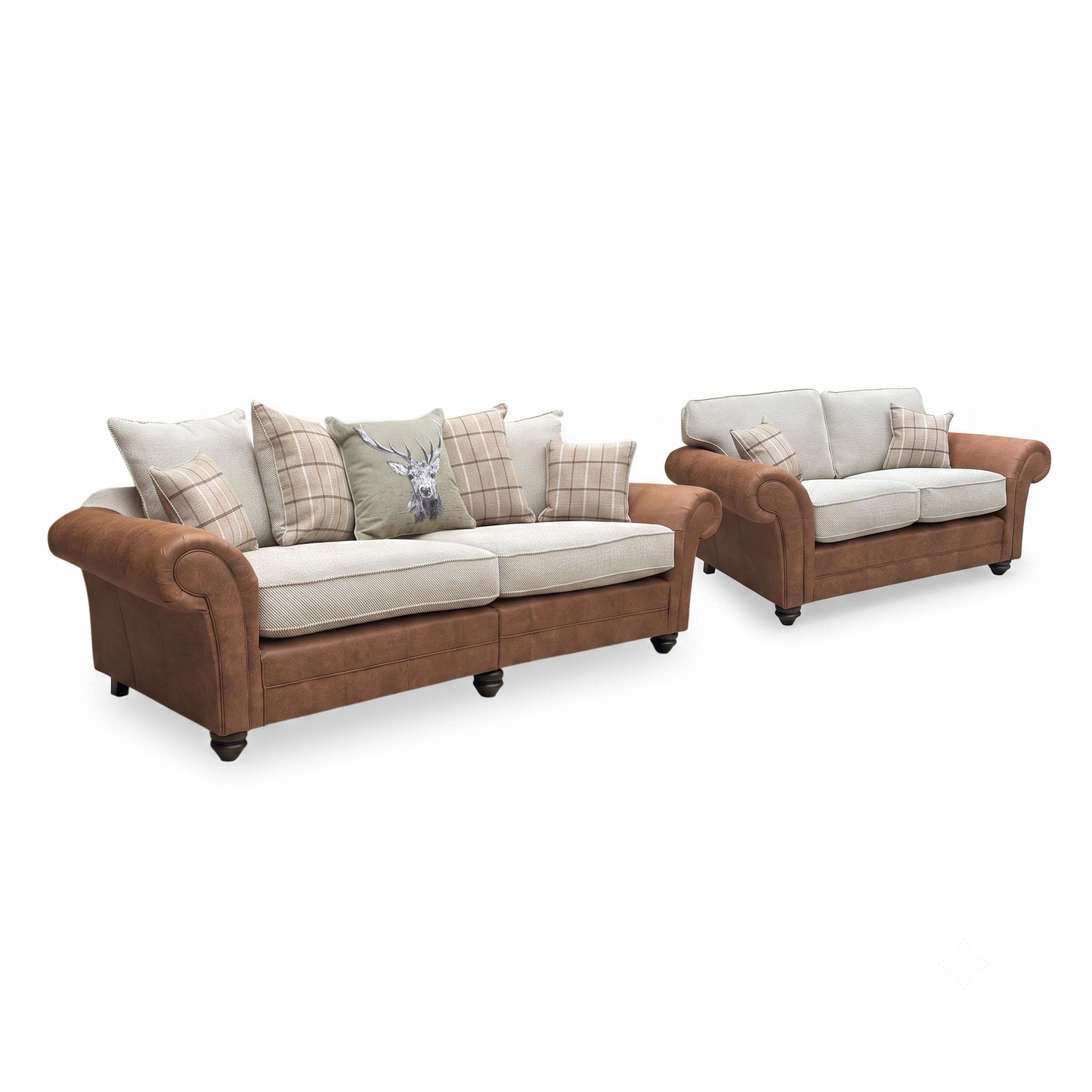‘Charles’ Sultan Oatmeal Combination Fabric Formal Back 2 Seater + Scatter Back 4 Seater Split Frame Sofa Set