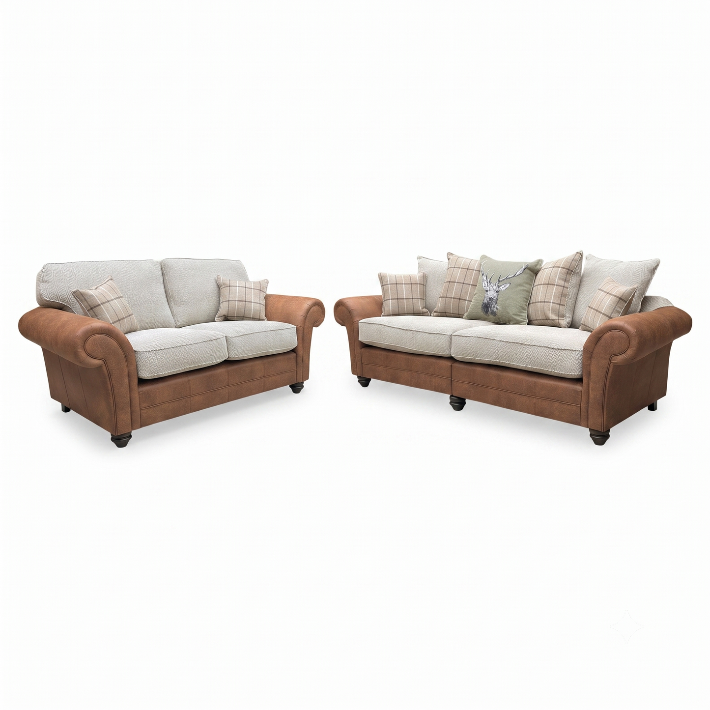 ‘Charles’ Sultan Oatmeal Combination Fabric Formal Back 2 Seater + Scatter Back 4 Seater Split Frame Sofa Set