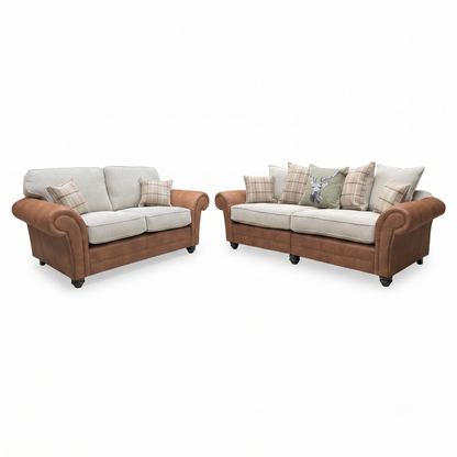 ‘Charles’ Sultan Oatmeal Combination Fabric Formal Back 2 Seater + Scatter Back 4 Seater Split Frame Sofa Set