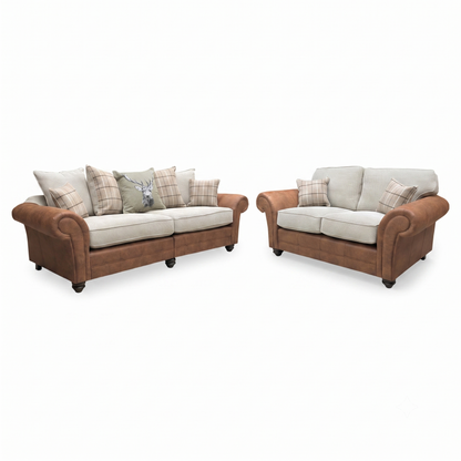‘Charles’ Sultan Oatmeal Combination Fabric Formal Back 2 Seater + Scatter Back 4 Seater Split Frame Sofa Set