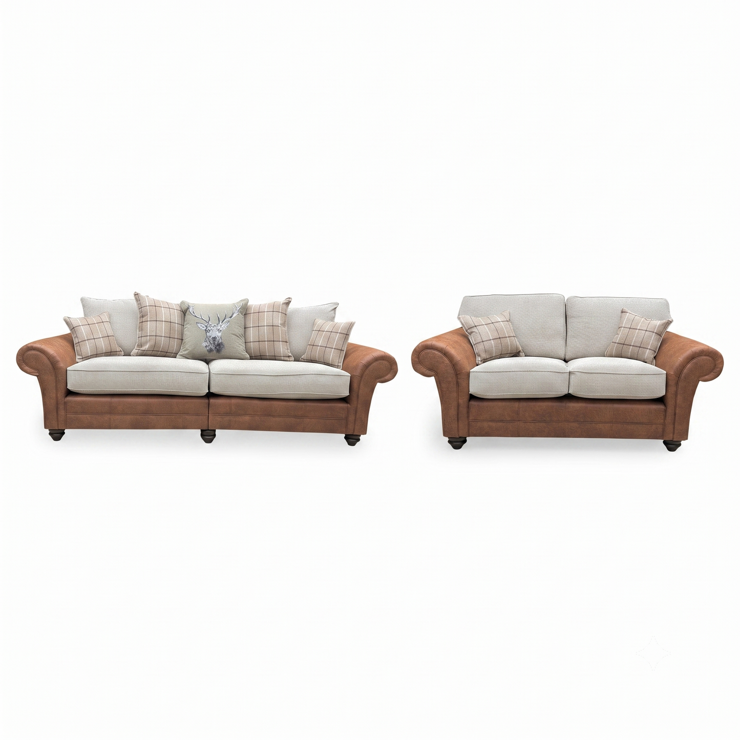 ‘Charles’ Sultan Oatmeal Combination Fabric Formal Back 2 Seater + Scatter Back 4 Seater Split Frame Sofa Set