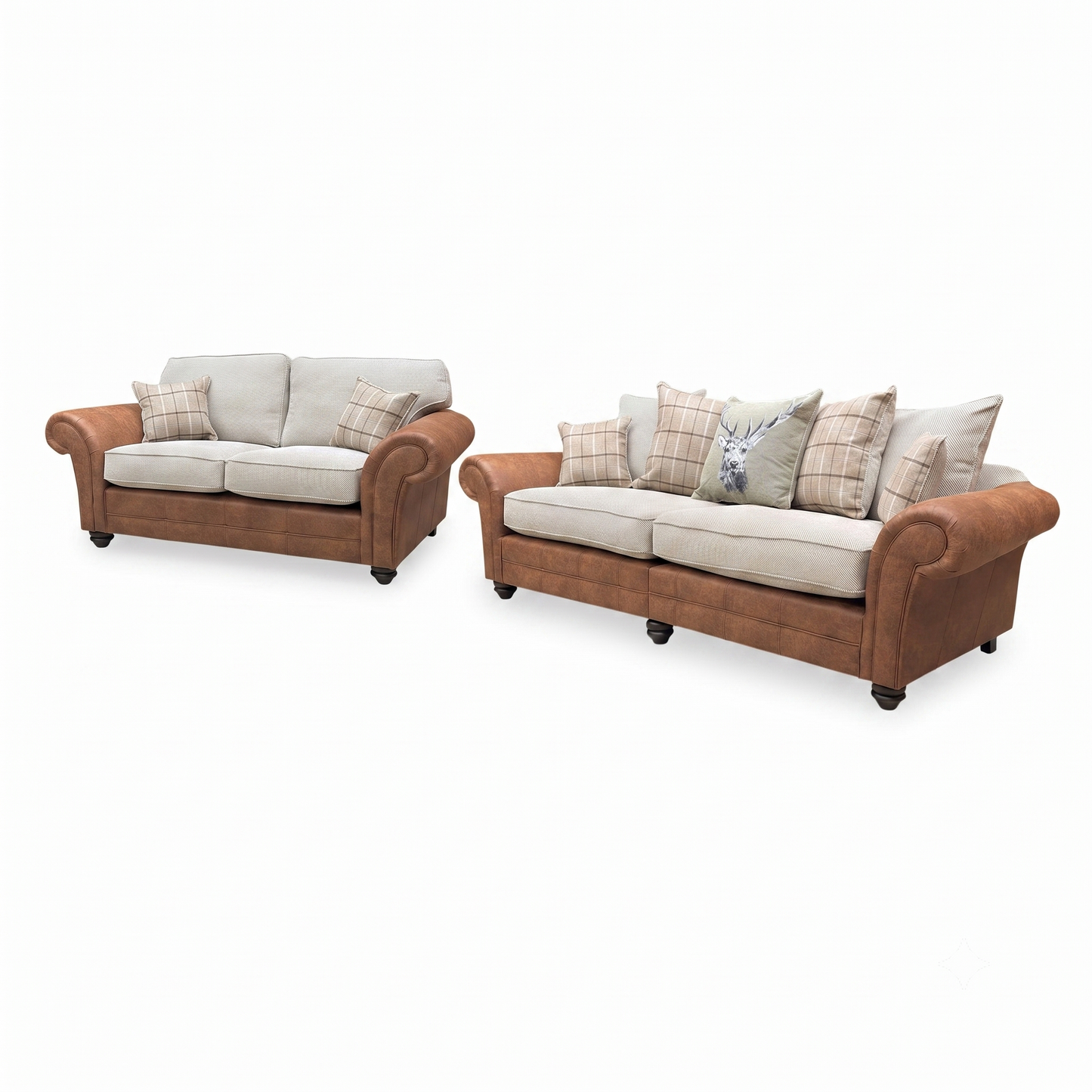 ‘Charles’ Sultan Oatmeal Combination Fabric Formal Back 2 Seater + Scatter Back 4 Seater Split Frame Sofa Set