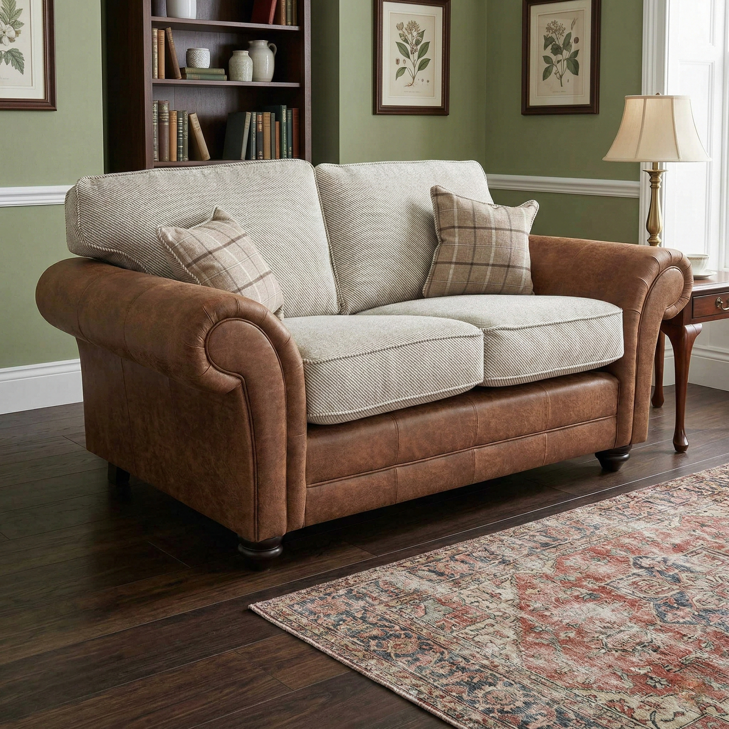 ‘Charles’ Sultan Oatmeal Combination Fabric Formal Back 2 Seater Sofa