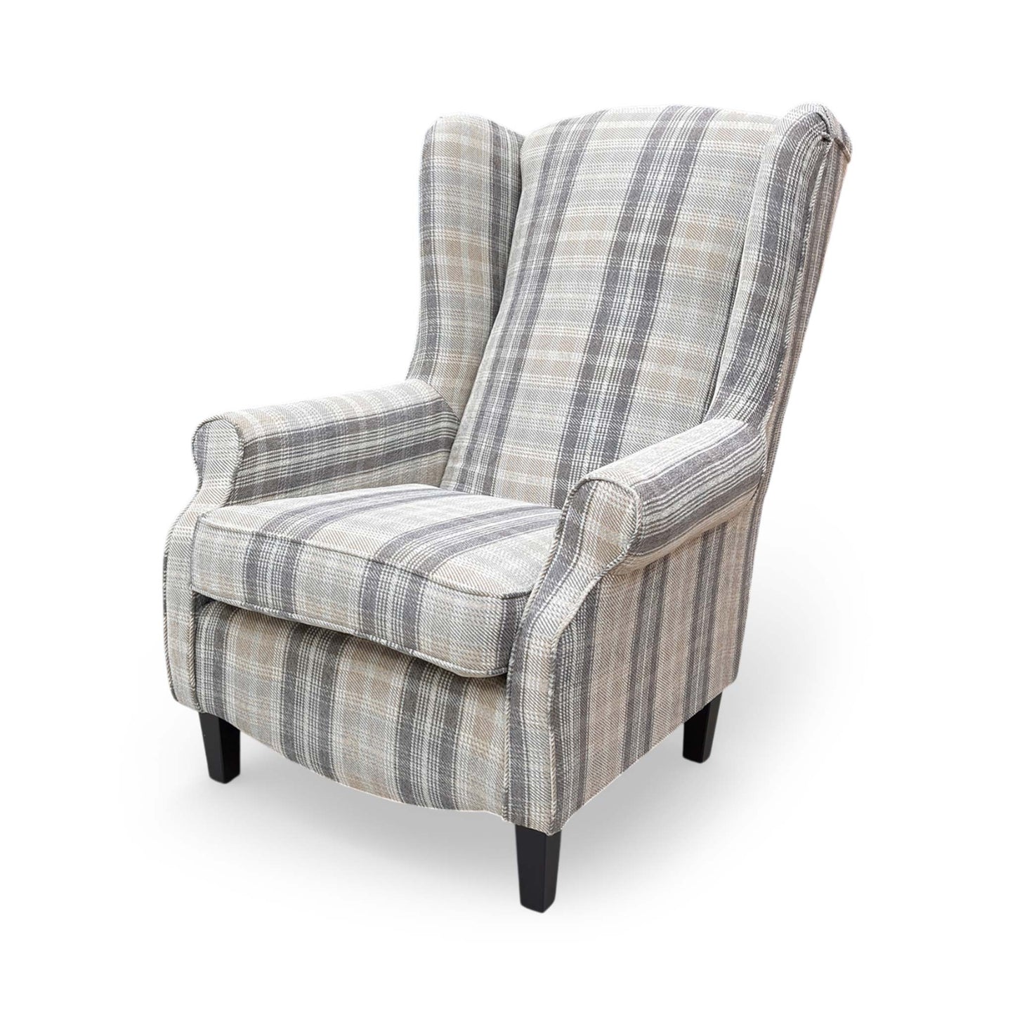 ‘Shirley’ Taupe and Grey Combination Checkered Pattern Tight Weave Winchester Fabric Large Accent Chairs - Set of 2