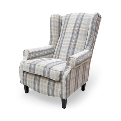 ‘Shirley’ Taupe and Grey Combination Checkered Pattern Tight Weave Winchester Fabric Large Accent Chairs - Set of 2
