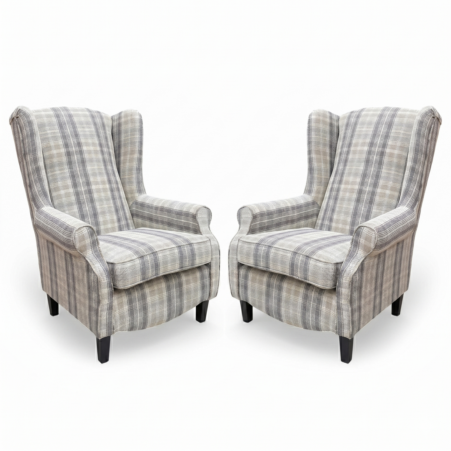 ‘Shirley’ Taupe and Grey Combination Checkered Pattern Tight Weave Winchester Fabric Large Accent Chairs - Set of 2