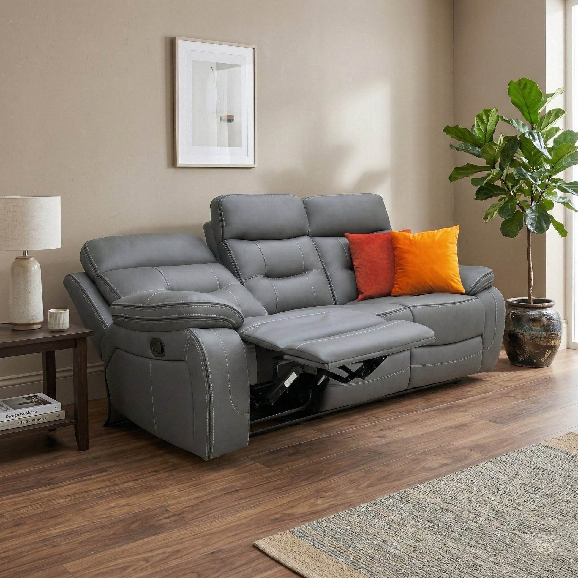 Living room of the view of the Dante sofa, showcasing the plush, deep-filled cushions and the versatile neutral grey tone of the soft-touch fabric.
