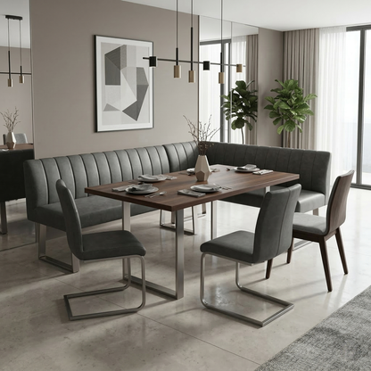 'Grigio' Grey Fabric Upholstery Right-Hand Facing Corner Dining Bench