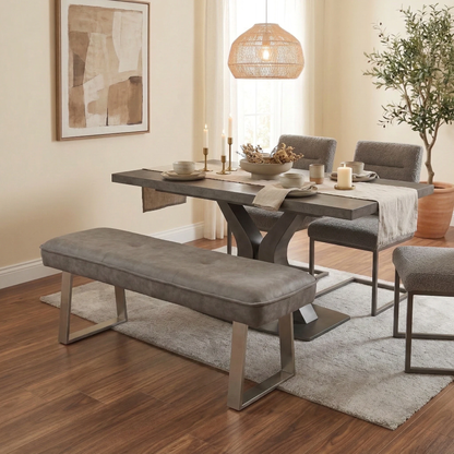‘Central Park’ Grey Fabric Standard Dining Bench