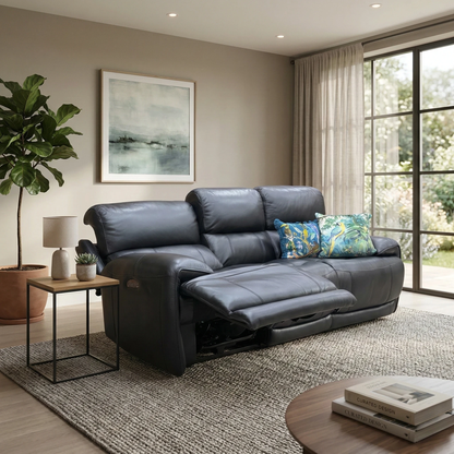 World of Leather ‘Link’ Nc-023c Black Leather 3 Seater Power Recliner Sofa with Power Headrests