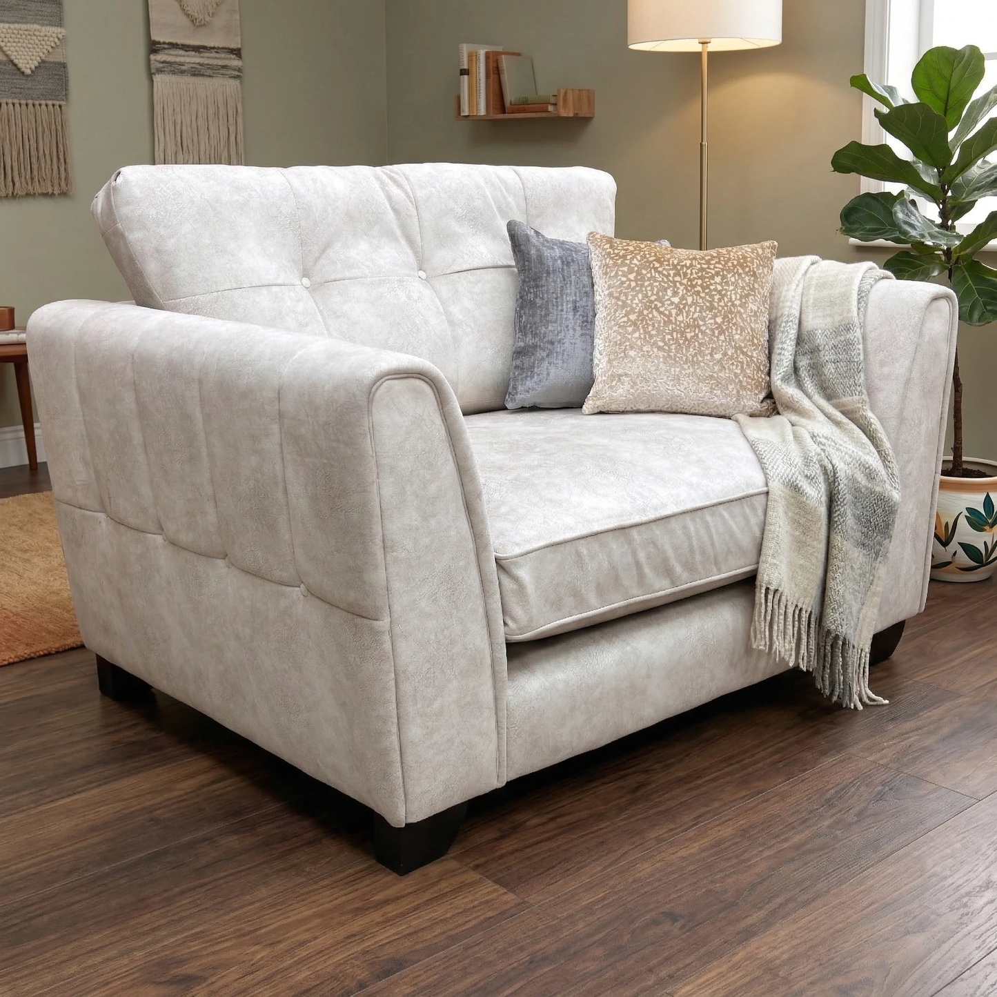 ‘Mariah' Dapple Cream-Tri No Insert Velvet Classic Back Snuggler Chair (Ariana)