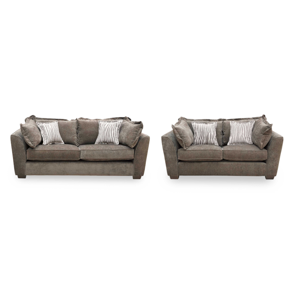 ‘Finchley’ Moleskin Brown Chenille Fabric Classic Back 3 + 2 Seater Sofa Set