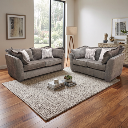 ‘Finchley’ Moleskin Brown Chenille Fabric Classic Back 3 + 2 Seater Sofa Set