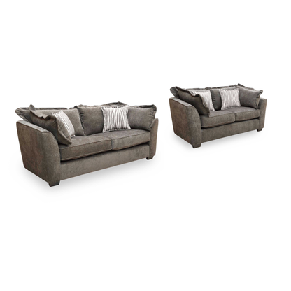 ‘Finchley’ Moleskin Brown Chenille Fabric Classic Back 3 + 2 Seater Sofa Set