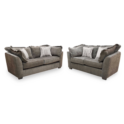‘Finchley’ Moleskin Brown Chenille Fabric Classic Back 3 + 2 Seater Sofa Set