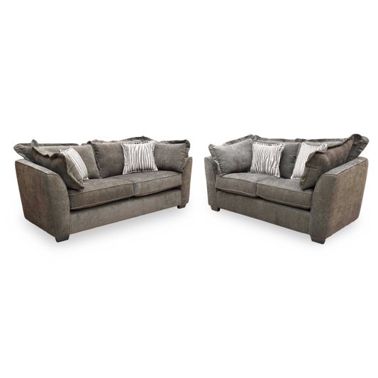 ‘Finchley’ Moleskin Brown Chenille Fabric Classic Back 3 + 2 Seater Sofa Set