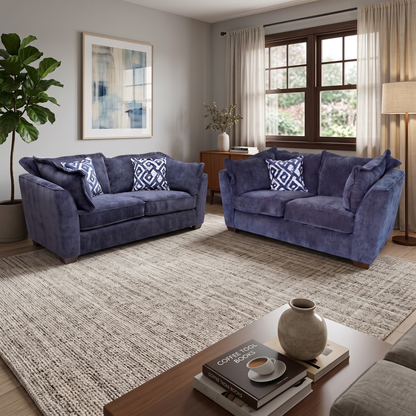 'Finchley' Denim Blue Derwent Soft Weave Fabric Classic Back 3 + 2 Seater Sofa Set
