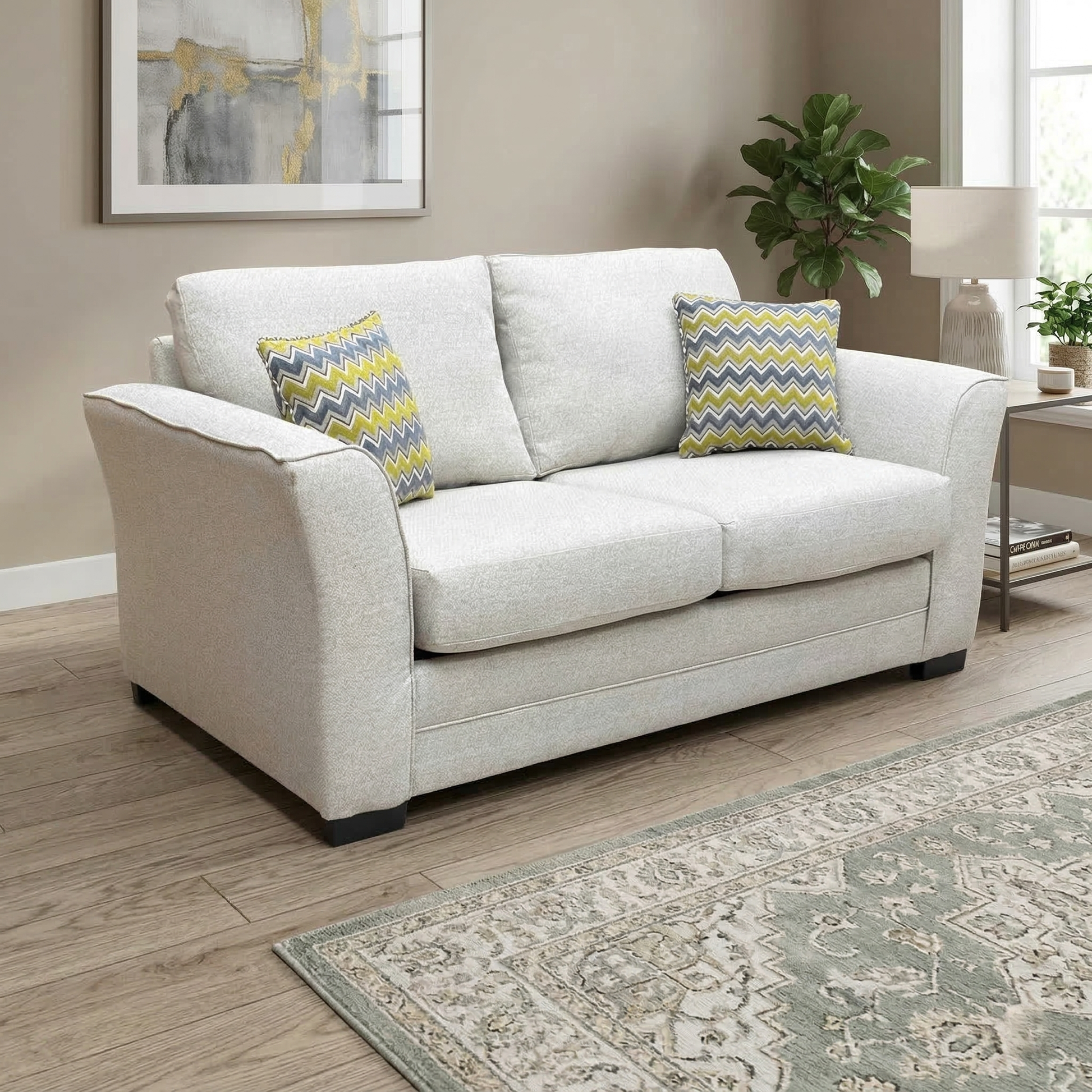 Living room view of the Albany 2 seater sofa bed, demonstrating its versatility as both a stylish sofa and a guest bed.