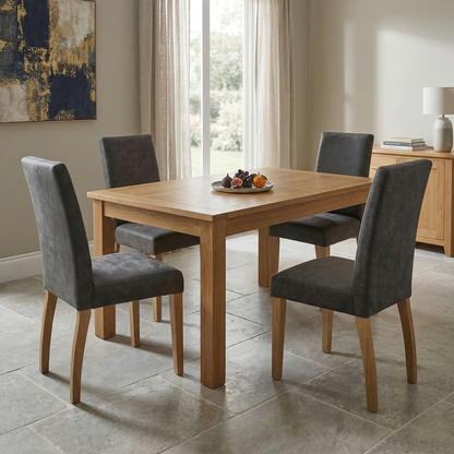 Living room for the Augusta chairs, highlighting the clear lacquer wood finish, space-saving design, and comfortable cushioning.