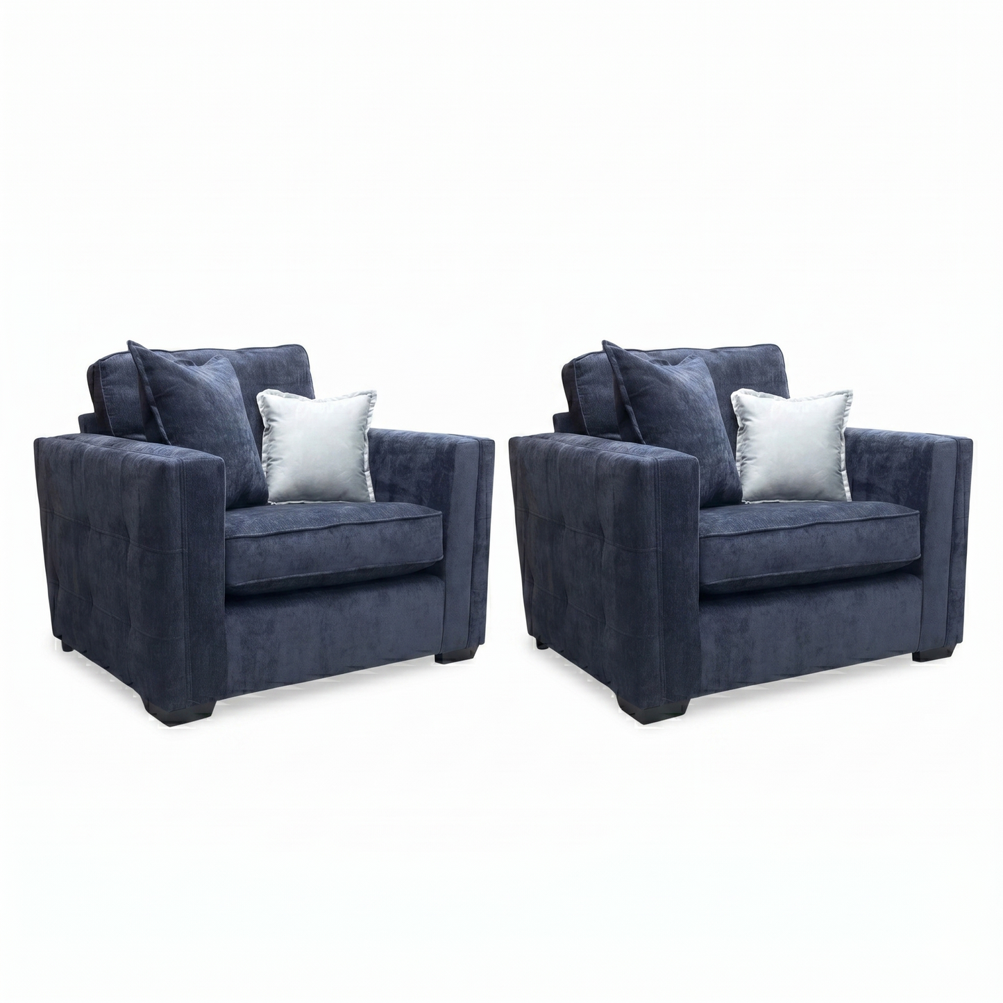 'Chelsea' Derwent Denim Blue Chenille Fabric Classic Back Love Chair - Set of 2
