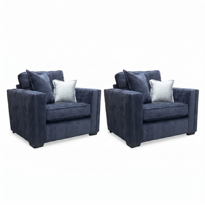 'Chelsea' Derwent Denim Blue Chenille Fabric Classic Back Love Chair - Set of 2