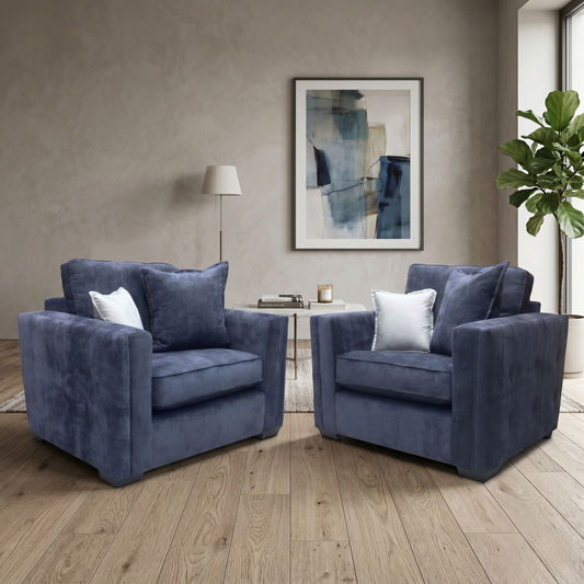 'Chelsea' Derwent Denim Blue Chenille Fabric Classic Back Love Chair - Set of 2