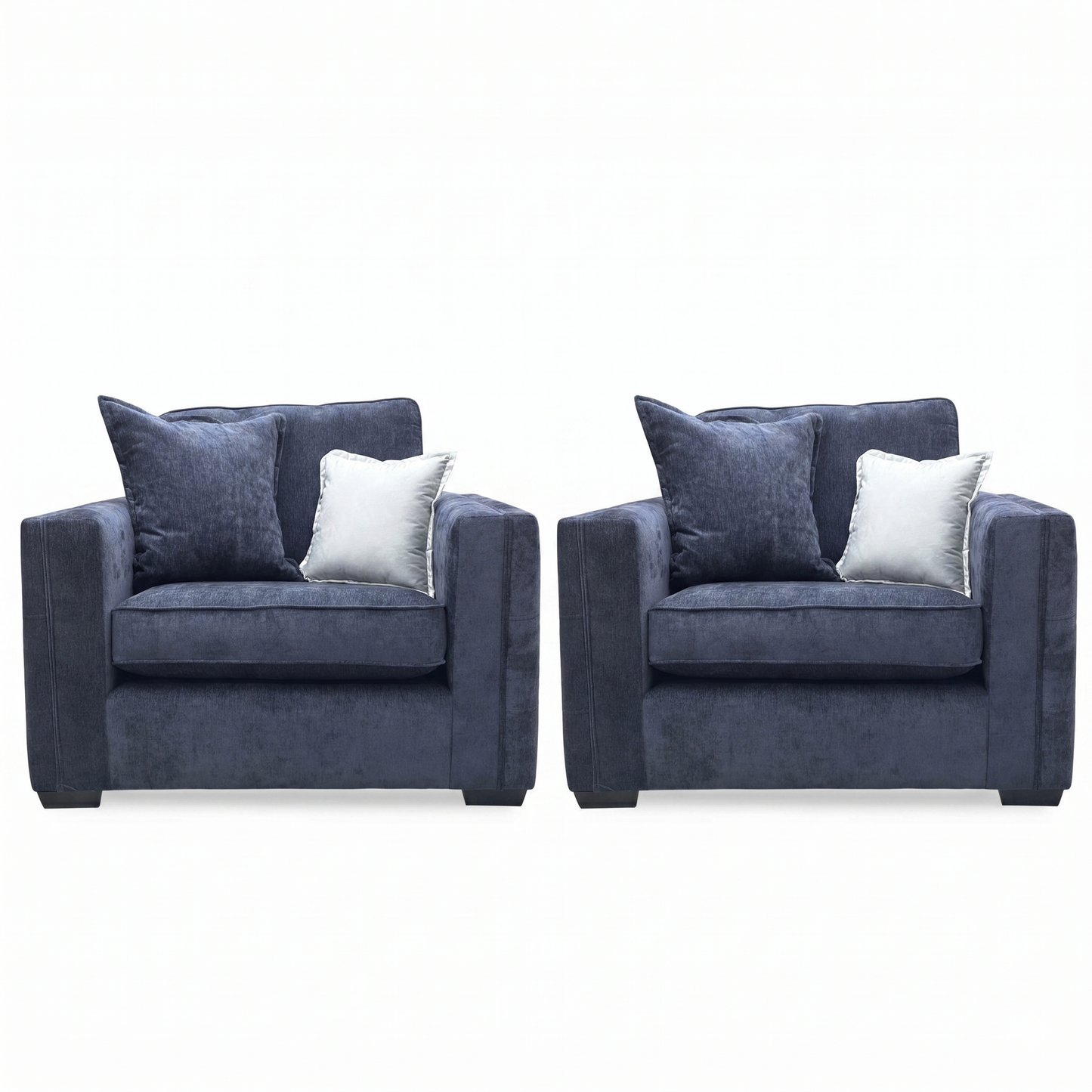 'Chelsea' Derwent Denim Blue Chenille Fabric Classic Back Love Chair - Set of 2