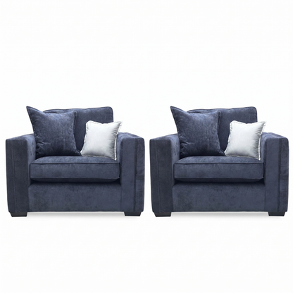 'Chelsea' Derwent Denim Blue Chenille Fabric Classic Back Love Chair - Set of 2