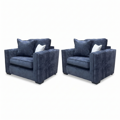 'Chelsea' Derwent Denim Blue Chenille Fabric Classic Back Love Chair - Set of 2