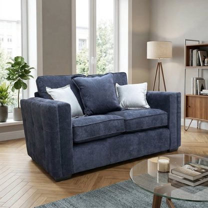 Living room view of the Chelsea 2-seater sofa, showcasing the textured chenille weave and elegant, traditional silhouette.
