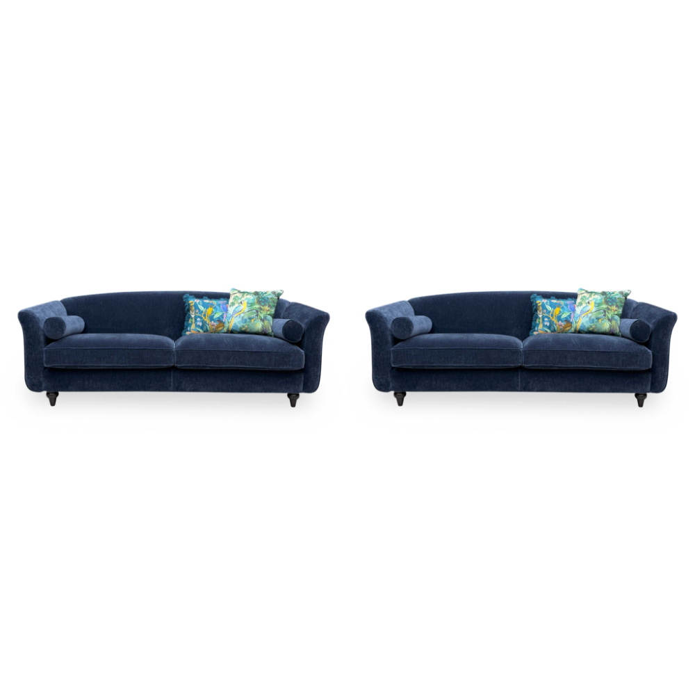 ‘Dame’ Navy Blue Dame Plain Fabric 4 + 4 Seater Sofa Set with Bolster Cushions