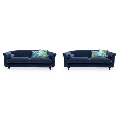 ‘Dame’ Navy Blue Dame Plain Fabric 4 + 4 Seater Sofa Set with Bolster Cushions