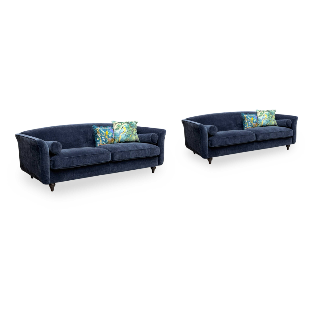 ‘Dame’ Navy Blue Dame Plain Fabric 4 + 4 Seater Sofa Set with Bolster Cushions