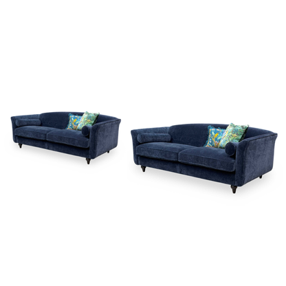 ‘Dame’ Navy Blue Dame Plain Fabric 4 + 4 Seater Sofa Set with Bolster Cushions
